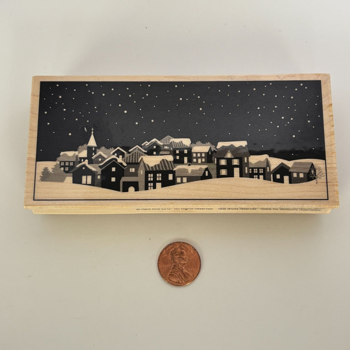 Hero Arts Rubber Stamp Snowy Village Scene Christmas Town Houses Card Making Holidays Night