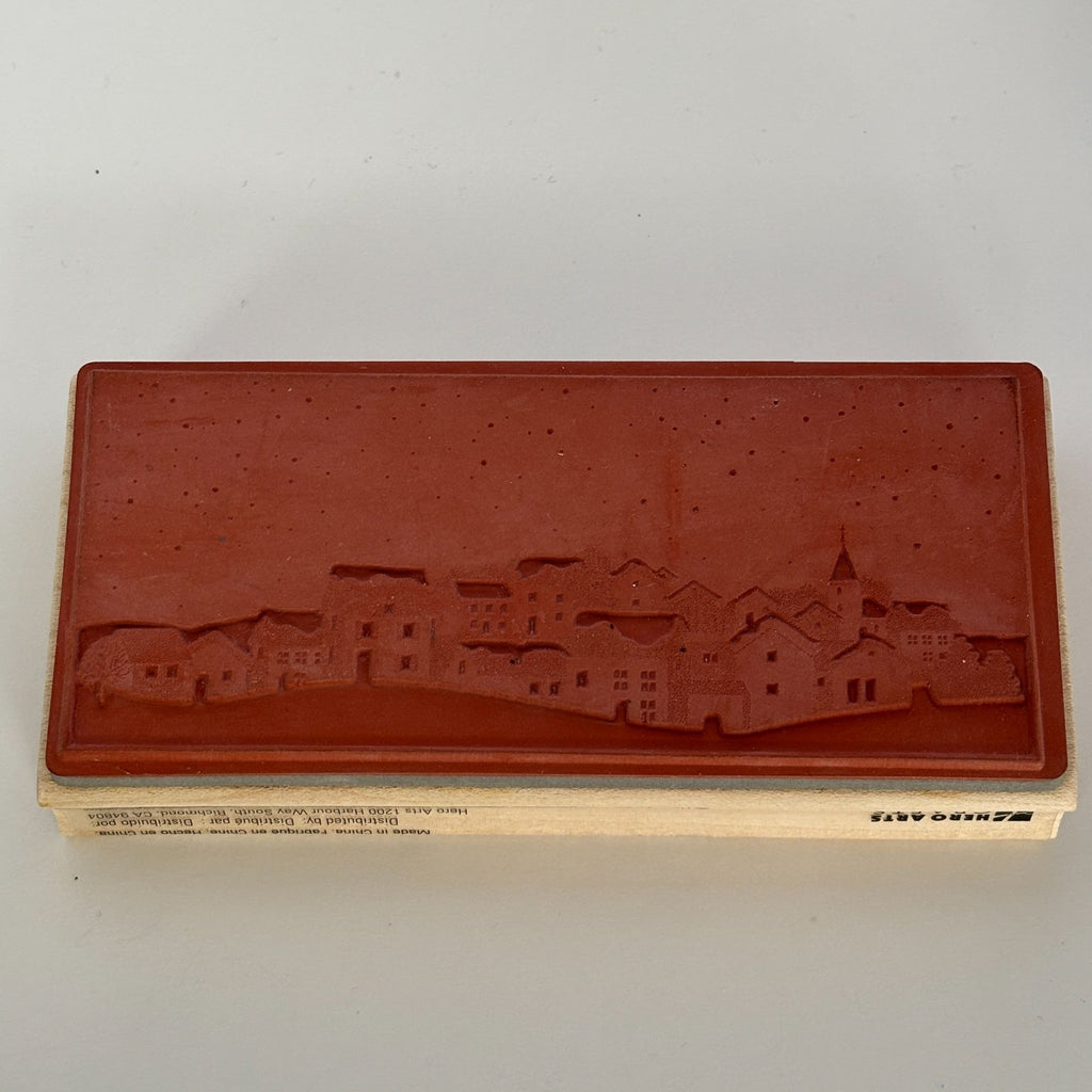 Hero Arts Rubber Stamp Snowy Village Scene Christmas Town Houses Card Making Holidays Night