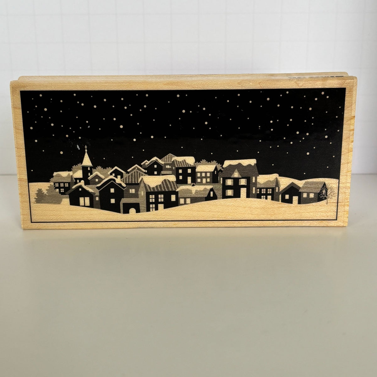 Hero Arts Rubber Stamp Snowy Village Scene Christmas Town Houses Card Making Holidays Night