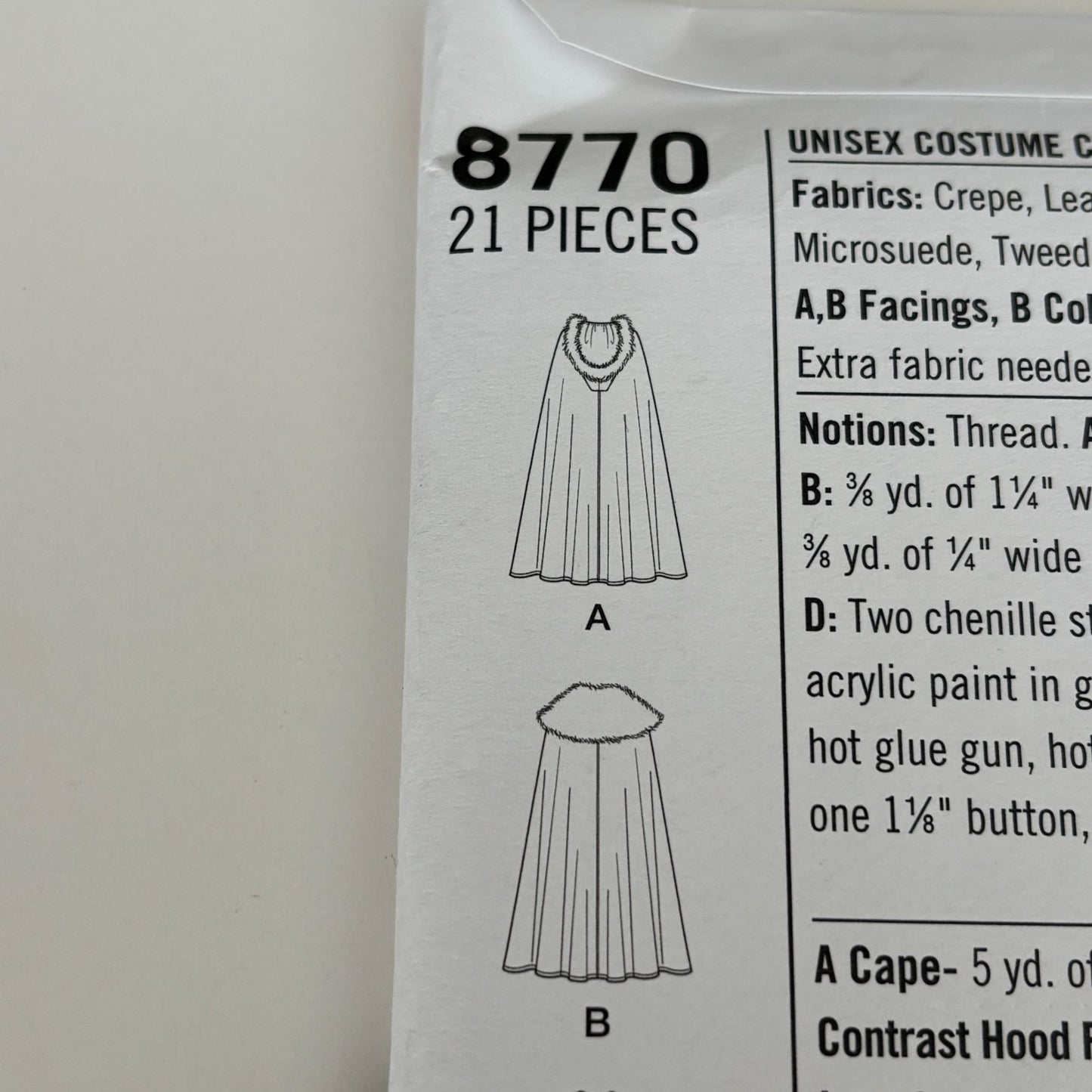 Simplicity Sewing Pattern 8770 Costume Cape Hooded Cloak Fantasy Medieval Uncut Halloween Cosplay