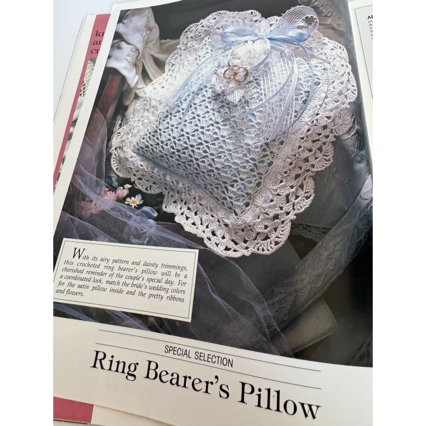 Leisure Arts Magazine June 1994 Cross Stitch Crochet Ring Bearer Pillow Wedding