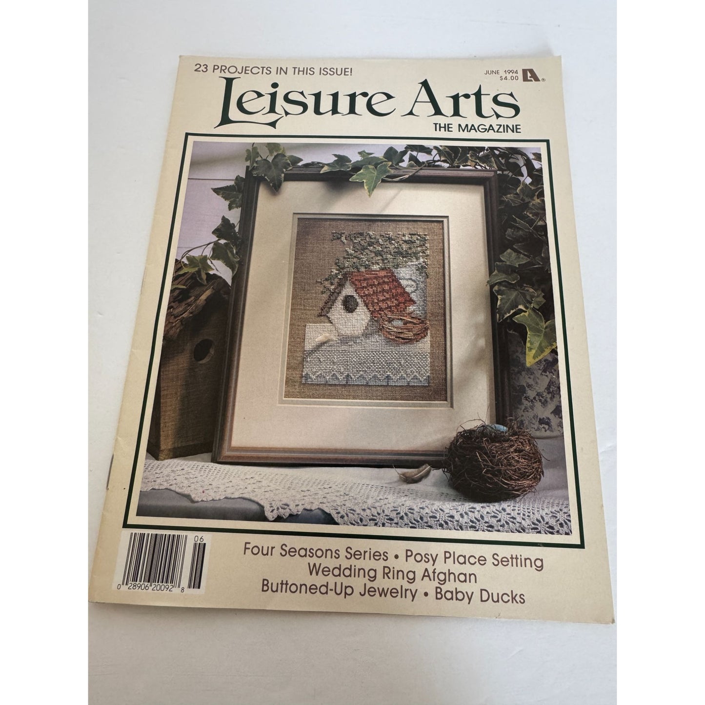 Leisure Arts Magazine June 1994 Cross Stitch Crochet Ring Bearer Pillow Wedding