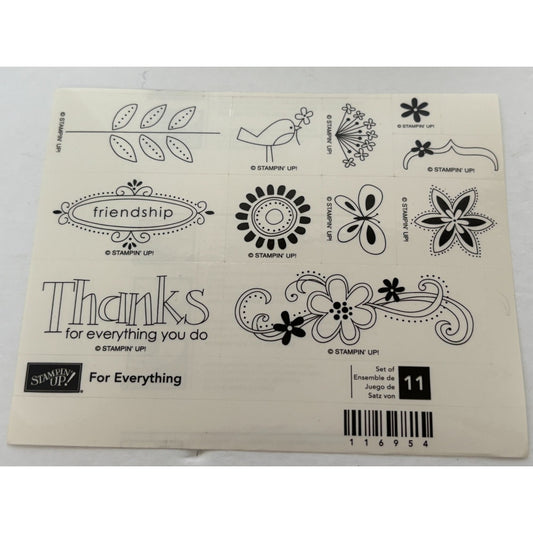 Stampin Up Rubber Stamps For Everything Thank You Friendship Bird Flowers