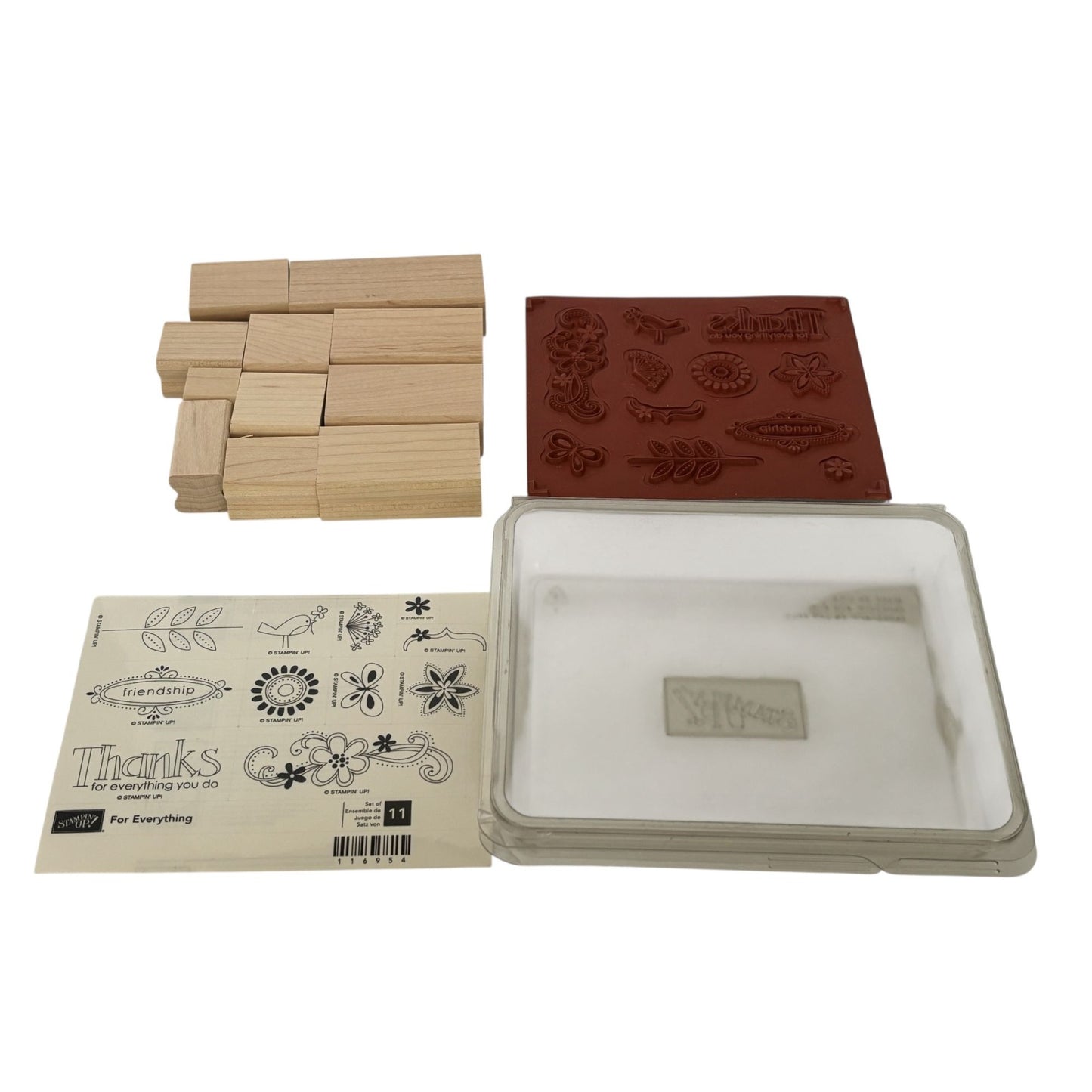 Stampin Up Rubber Stamps For Everything Thank You Friendship Bird Flowers