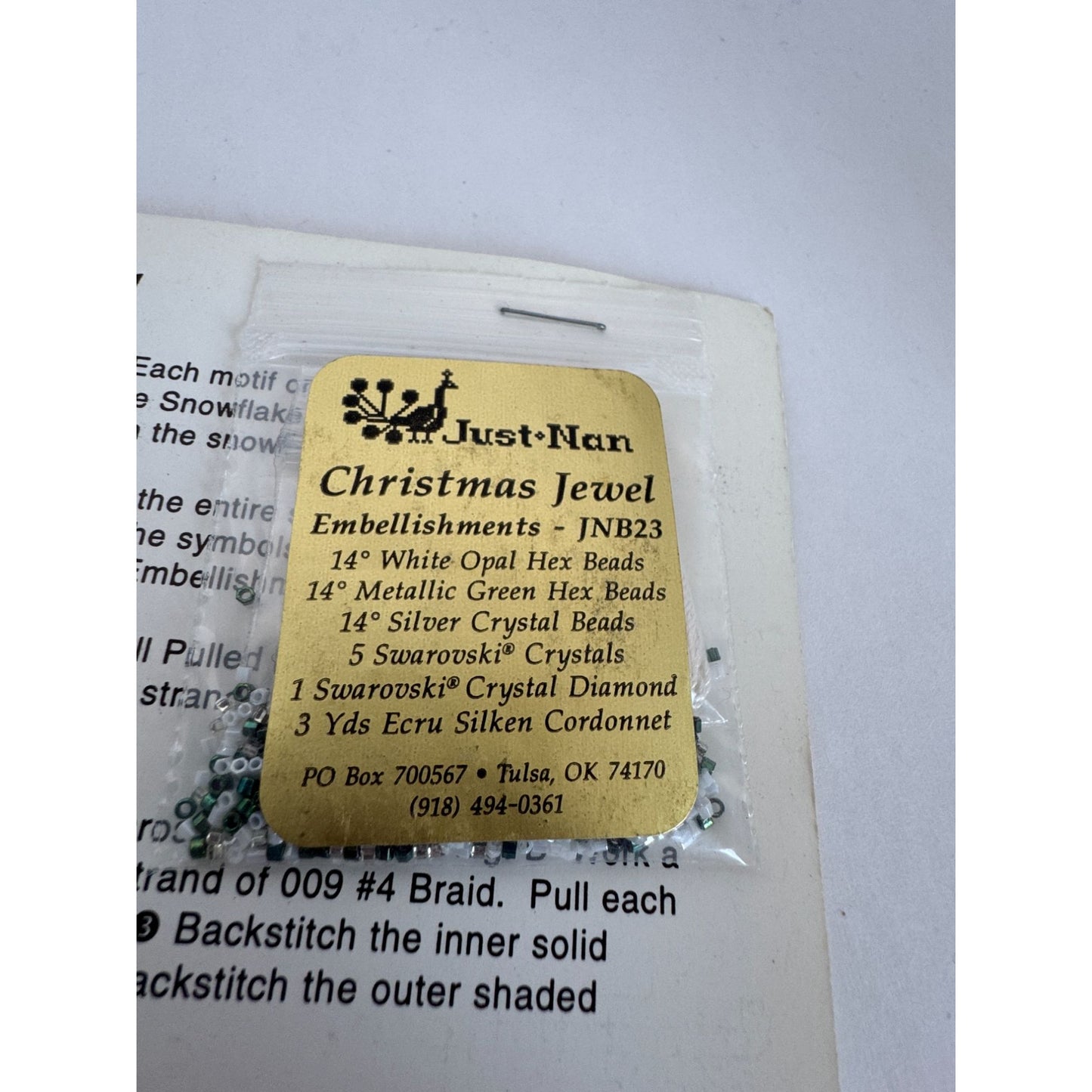 Just Nan Cross Stitch Pattern Christmas Jewel Snowflakes Beads Swarovski Crystal