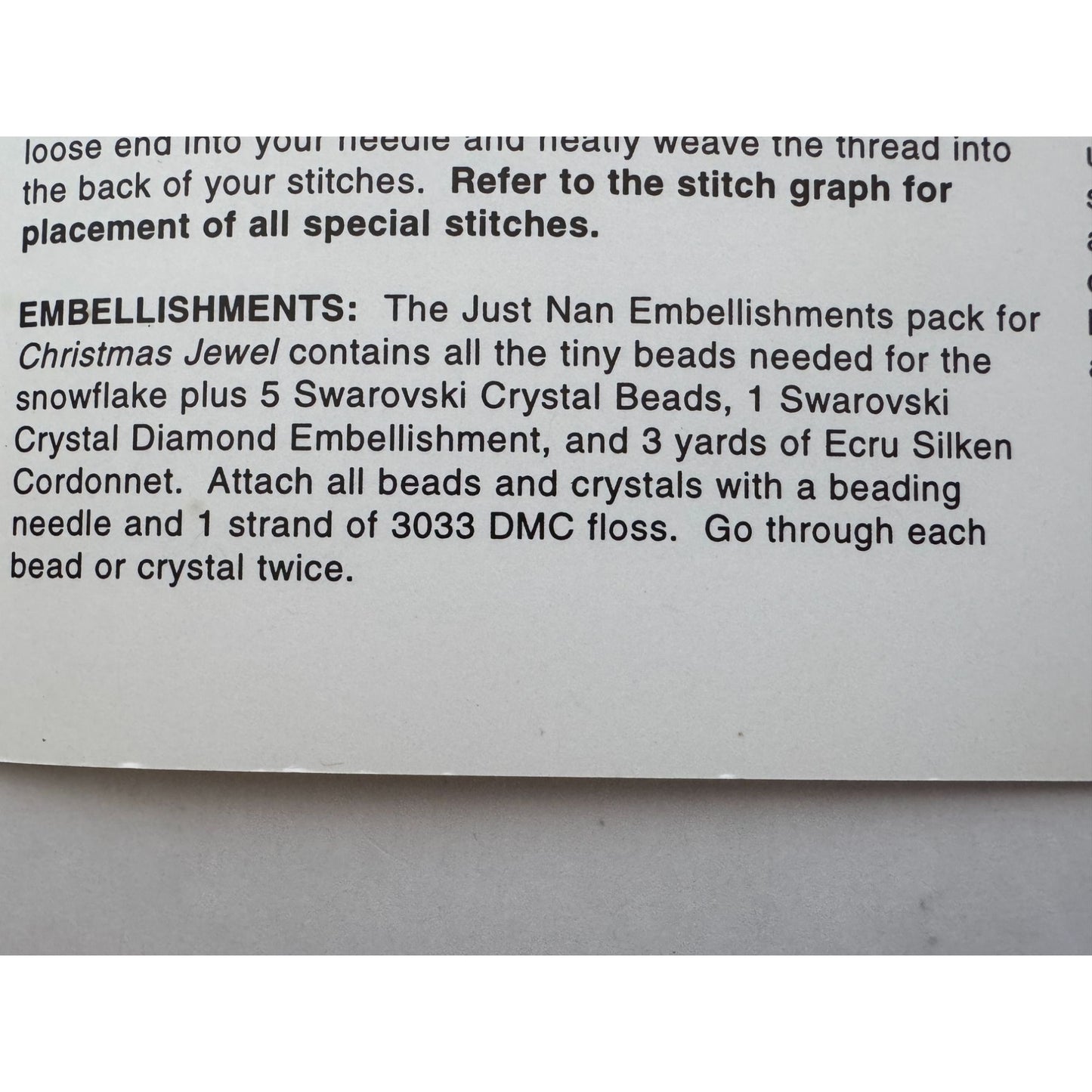 Just Nan Cross Stitch Pattern Christmas Jewel Snowflakes Beads Swarovski Crystal