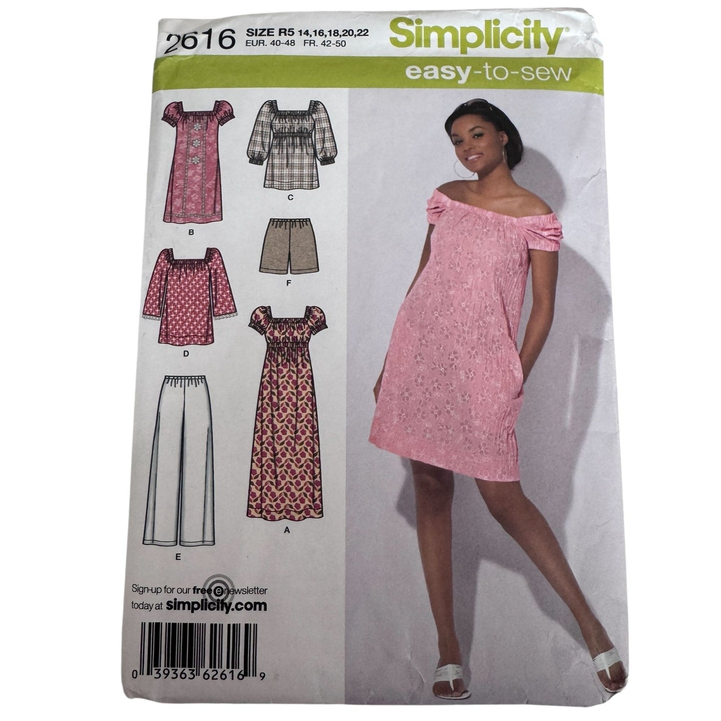Simplicity Sewing Pattern 2616 Easy Dress Peasant Top Pants Boho Set 14-22 Uncut