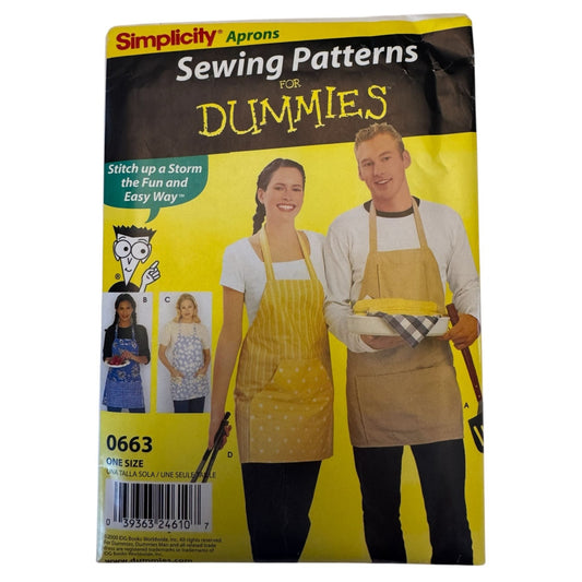Simplicity Sewing Pattern For Dummies 0663 Adult Aprons Kitchen BBQ Mens Misses Uncut