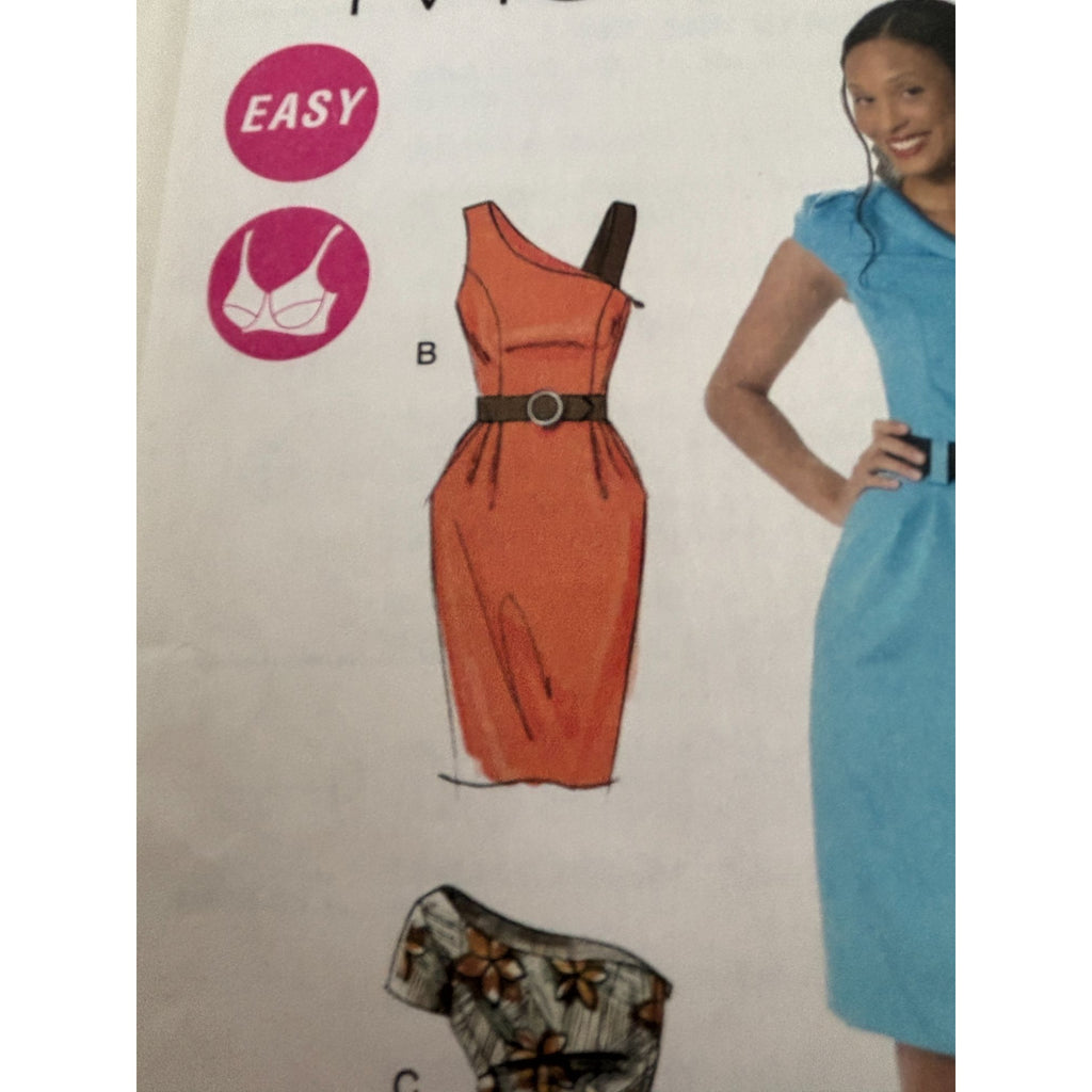McCalls Sewing Pattern M6320 One-Shoulder Dress Belt Career Work 6-12 Easy Uncut