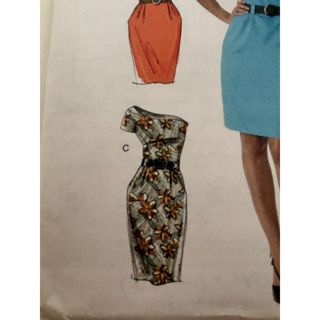 McCalls Sewing Pattern M6320 One-Shoulder Dress Belt Career Work 6-12 Easy Uncut