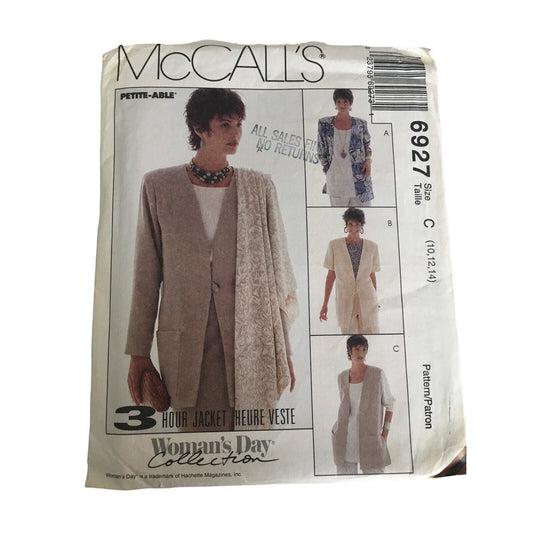 McCalls Sewing Pattern 6927 Unlined Jackets Scarf Career Work Style 10-14 Uncut