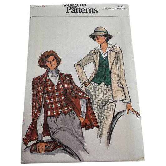 Vogue Sewing Pattern 9412 Misses Jacket Wide Lapels V-Neck Vest Preppy Sz 8 UC