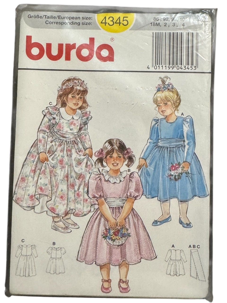 Burda Sewing Pattern 4345 Toddler Flower Girl Dress Sizes 18M-4T Church Party UC