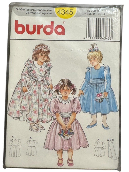 Burda Sewing Pattern 4345 Toddler Flower Girl Dress Sizes 18M-4T Church Party UC