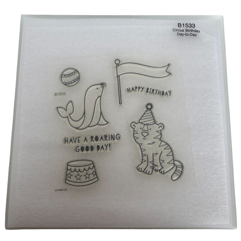 CTMH My Acrylix Acrylic Stamp Set Circus Birthday Card Making Banner Flag Seal