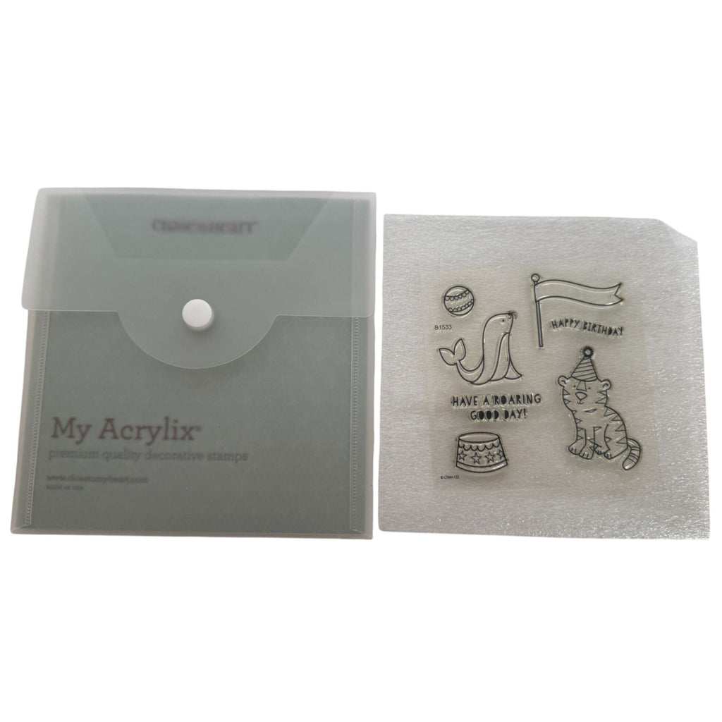 CTMH My Acrylix Acrylic Stamp Set Circus Birthday Card Making Banner Flag Seal