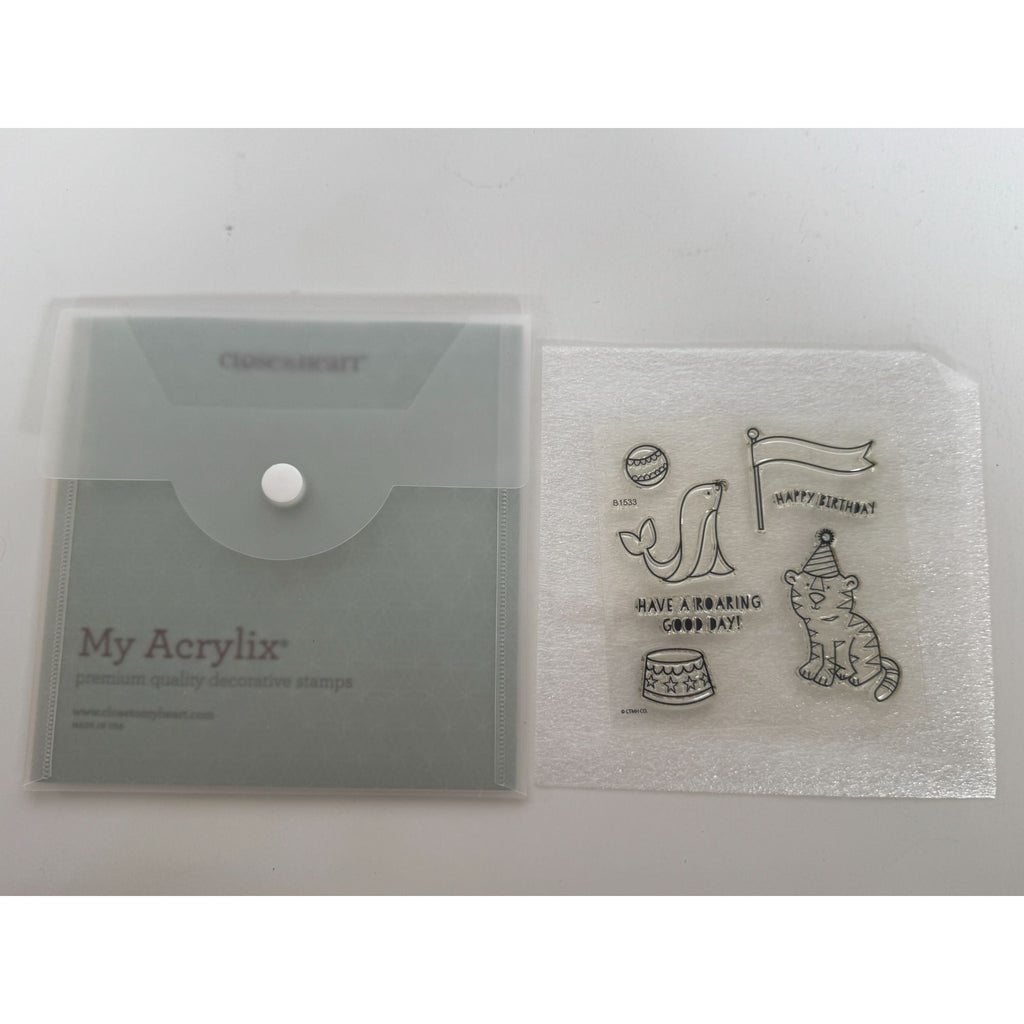 CTMH My Acrylix Acrylic Stamp Set Circus Birthday Card Making Banner Flag Seal