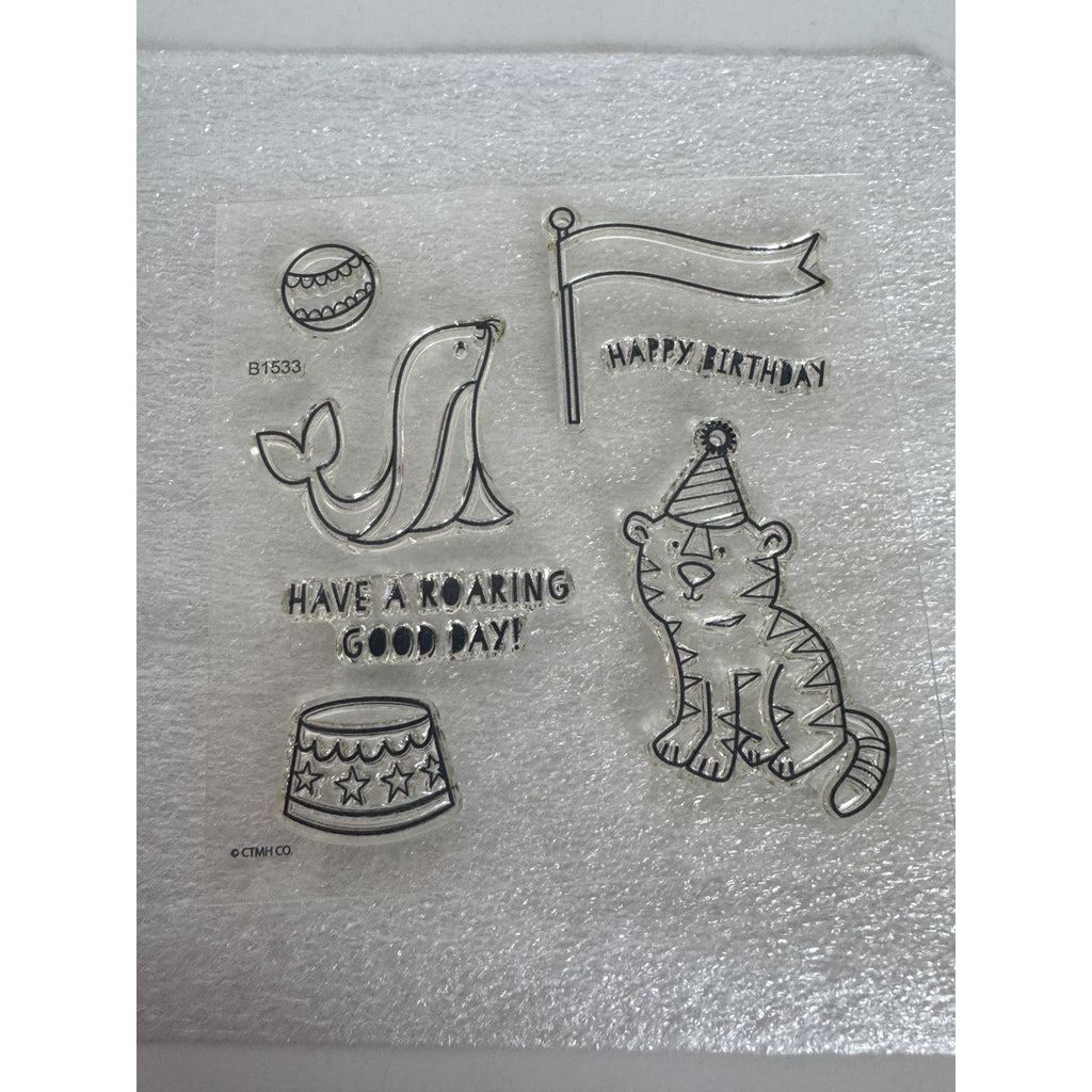 CTMH My Acrylix Acrylic Stamp Set Circus Birthday Card Making Banner Flag Seal