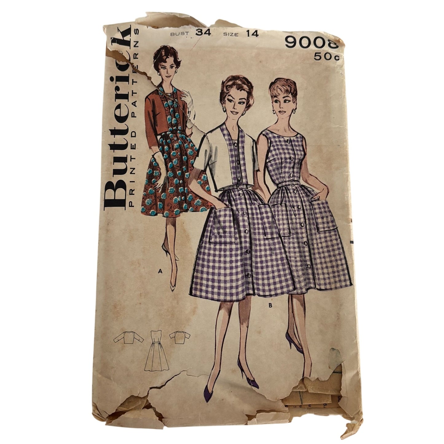 Butterick Sewing Pattern 9008 Jacket 50s Fit Flare Dress Jacket 14 UC Mid Century