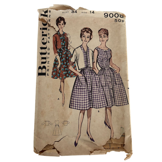 Butterick Sewing Pattern 9008 Jacket 50s Fit Flare Dress Jacket 14 UC Mid Century