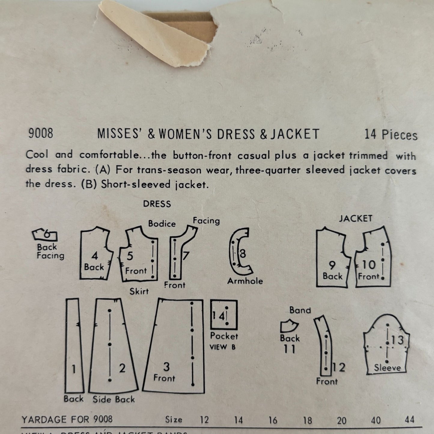 Butterick Sewing Pattern 9008 Jacket 50s Fit Flare Dress Jacket 14 UC Mid Century