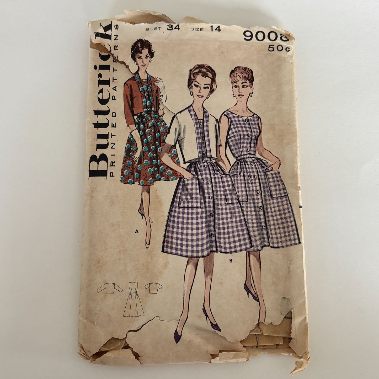 Butterick Sewing Pattern 9008 Jacket 50s Fit Flare Dress Jacket 14 UC Mid Century
