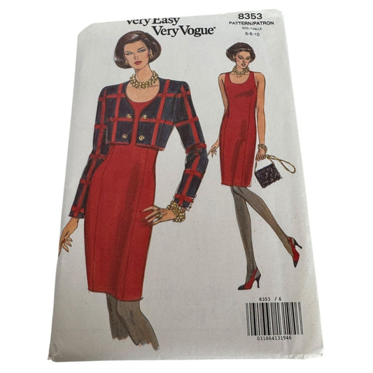 Vogue Sewing Pattern 8353 Misses Career Jacket and Dress Sizes 6 8 10 Easy Uncut