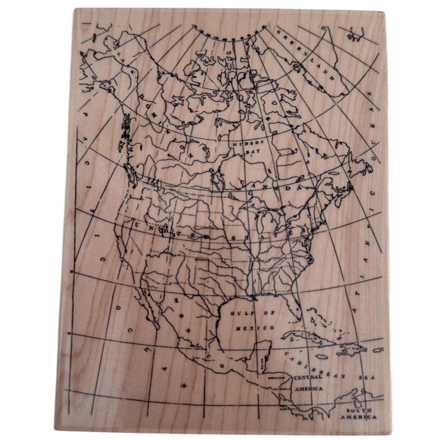 Recollections Wood Rubber Stamp North America Map Travel Journal Vintage Explorer Cardmaking Large Big