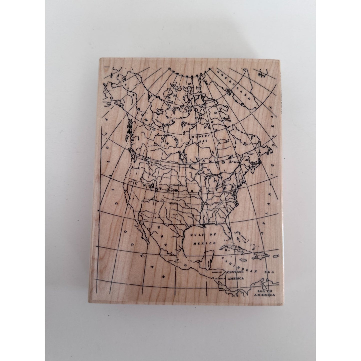 Recollections Wood Rubber Stamp North America Map Travel Journal Vintage Explorer Cardmaking Large Big