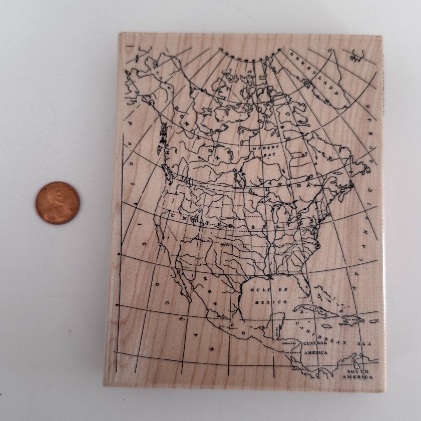 Recollections Wood Rubber Stamp North America Map Travel Journal Vintage Explorer Cardmaking Large Big
