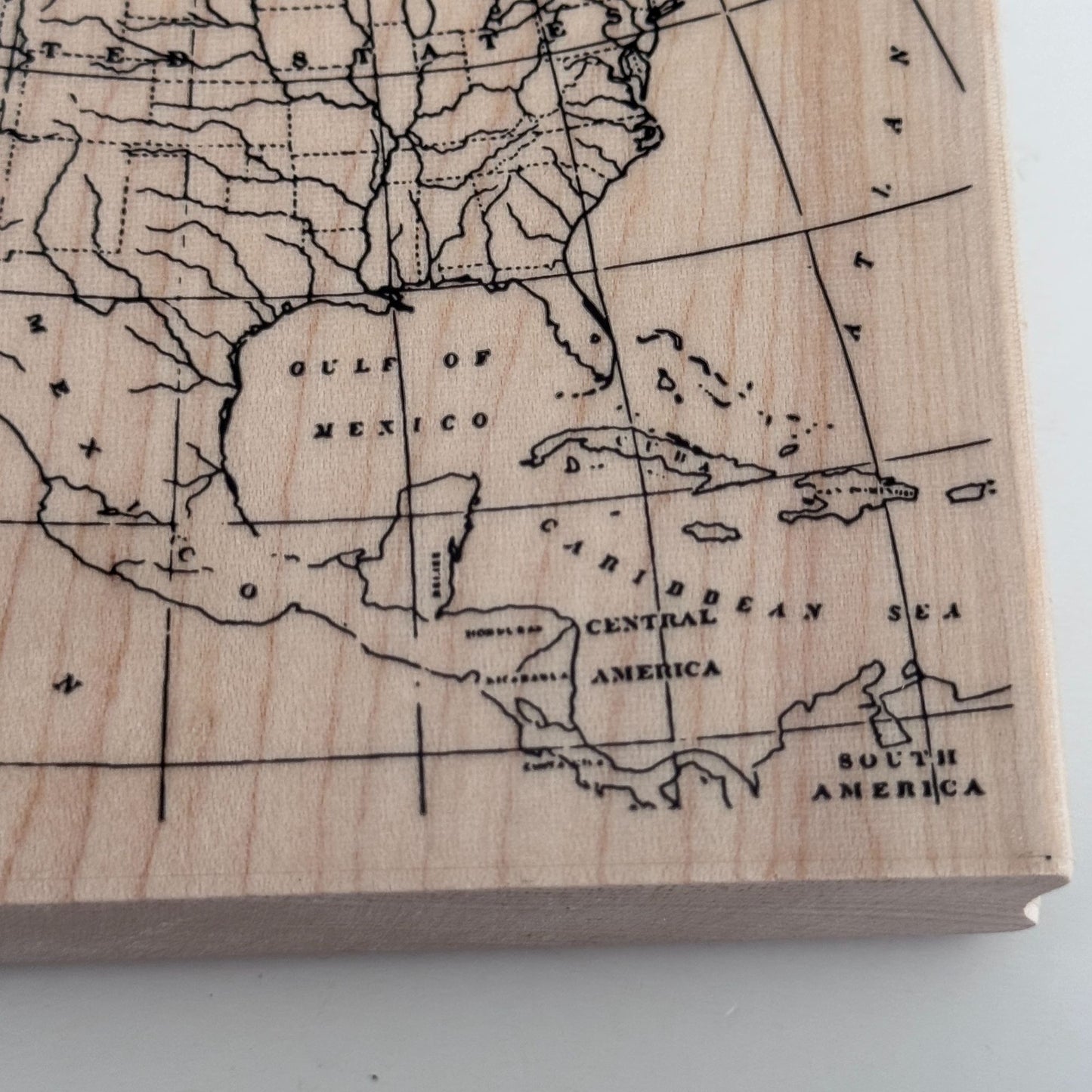 Recollections Wood Rubber Stamp North America Map Travel Journal Vintage Explorer Cardmaking Large Big