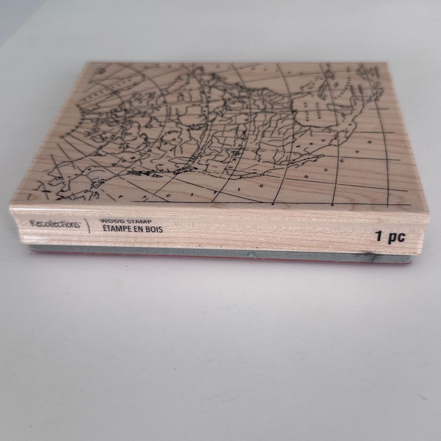 Recollections Wood Rubber Stamp North America Map Travel Journal Vintage Explorer Cardmaking Large Big