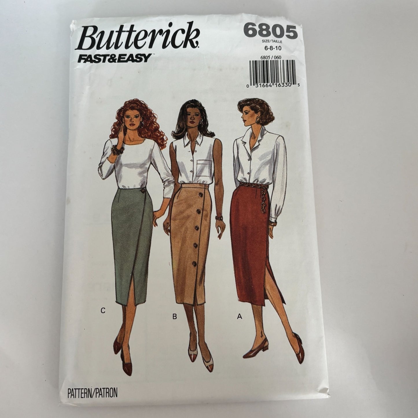 Butterick Sewing Pattern 6805 Straight Pencil Skirt Midi Corporate Core 1990s Minimalist 6-10 Uncut