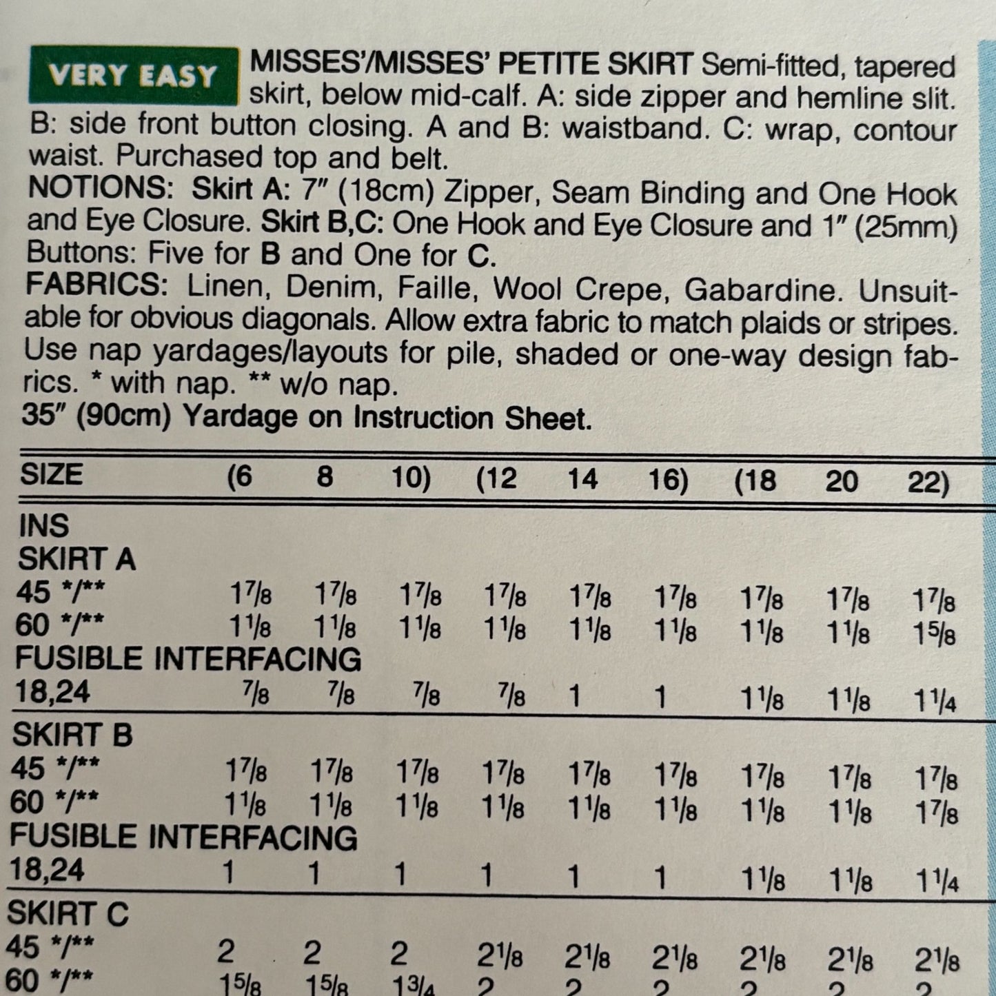 Butterick Sewing Pattern 6805 Straight Pencil Skirt Midi Corporate Core 1990s Minimalist 6-10 Uncut