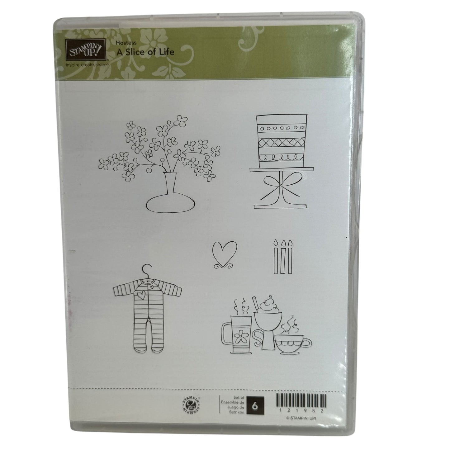 Stampin Up Rubber Stamp Set A Slice Of Life Coffee Cake Candles Flower Vase Baby