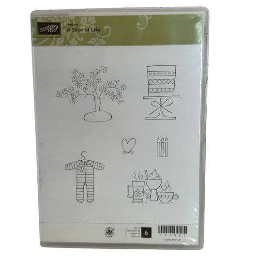 Stampin Up Rubber Stamp Set A Slice Of Life Coffee Cake Candles Flower Vase Baby