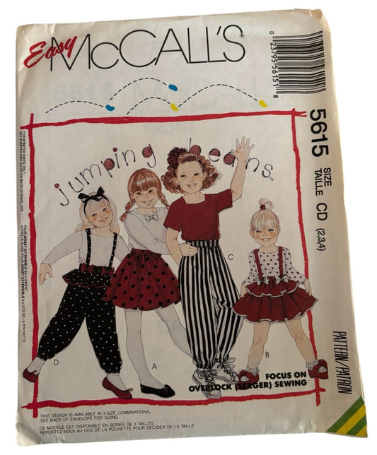 McCalls Sewing Pattern 5615 Jumping Beans Top Skirt Pants Kids 2 3 4 Easy UC