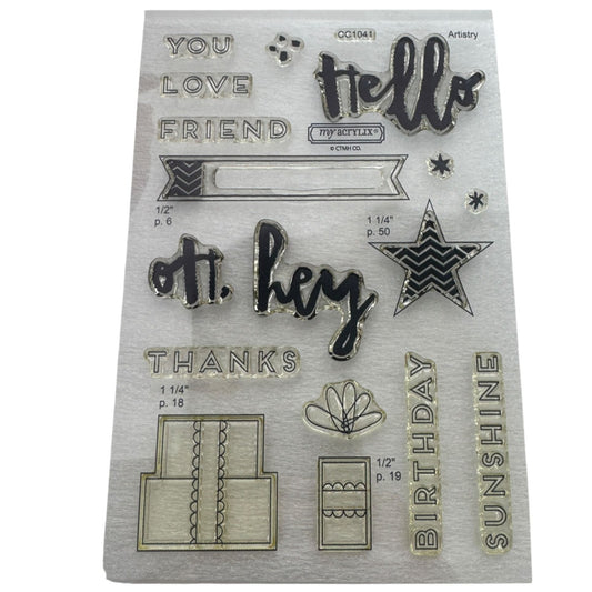 CTMH My Acrylix Acrylic Stamp Set Hello Life Cardmaking Birthday Friend CC1041