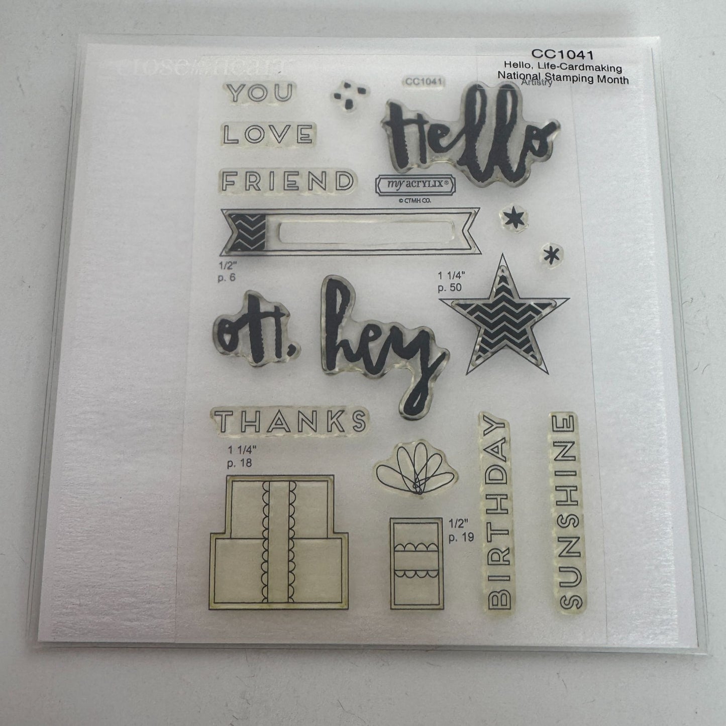 CTMH My Acrylix Acrylic Stamp Set Hello Life Cardmaking Birthday Friend CC1041
