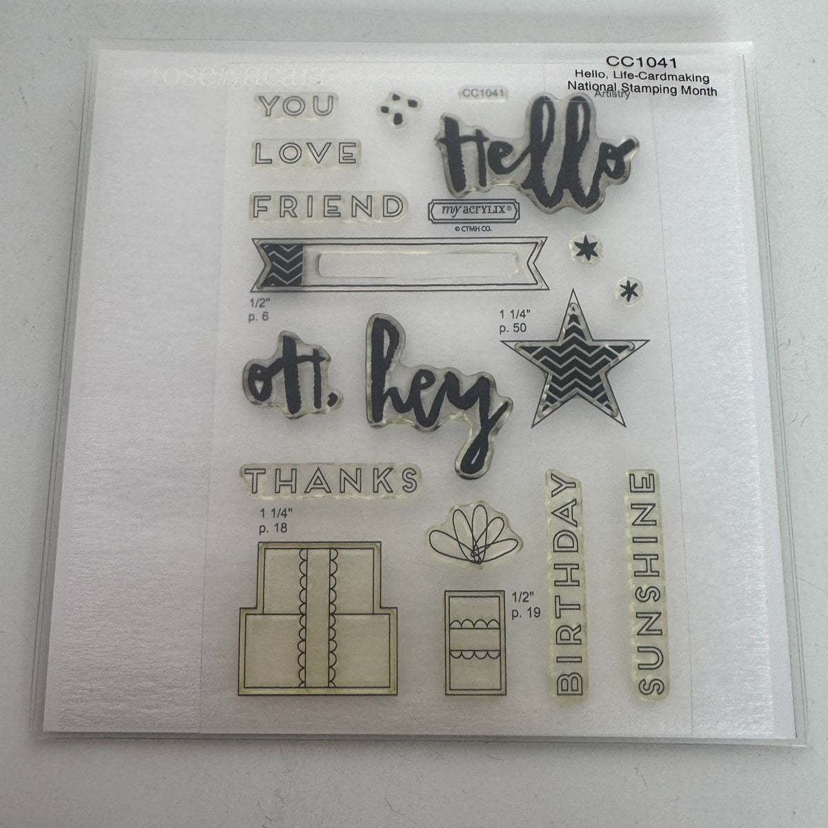 CTMH My Acrylix Acrylic Stamp Set Hello Life Cardmaking Birthday Friend CC1041
