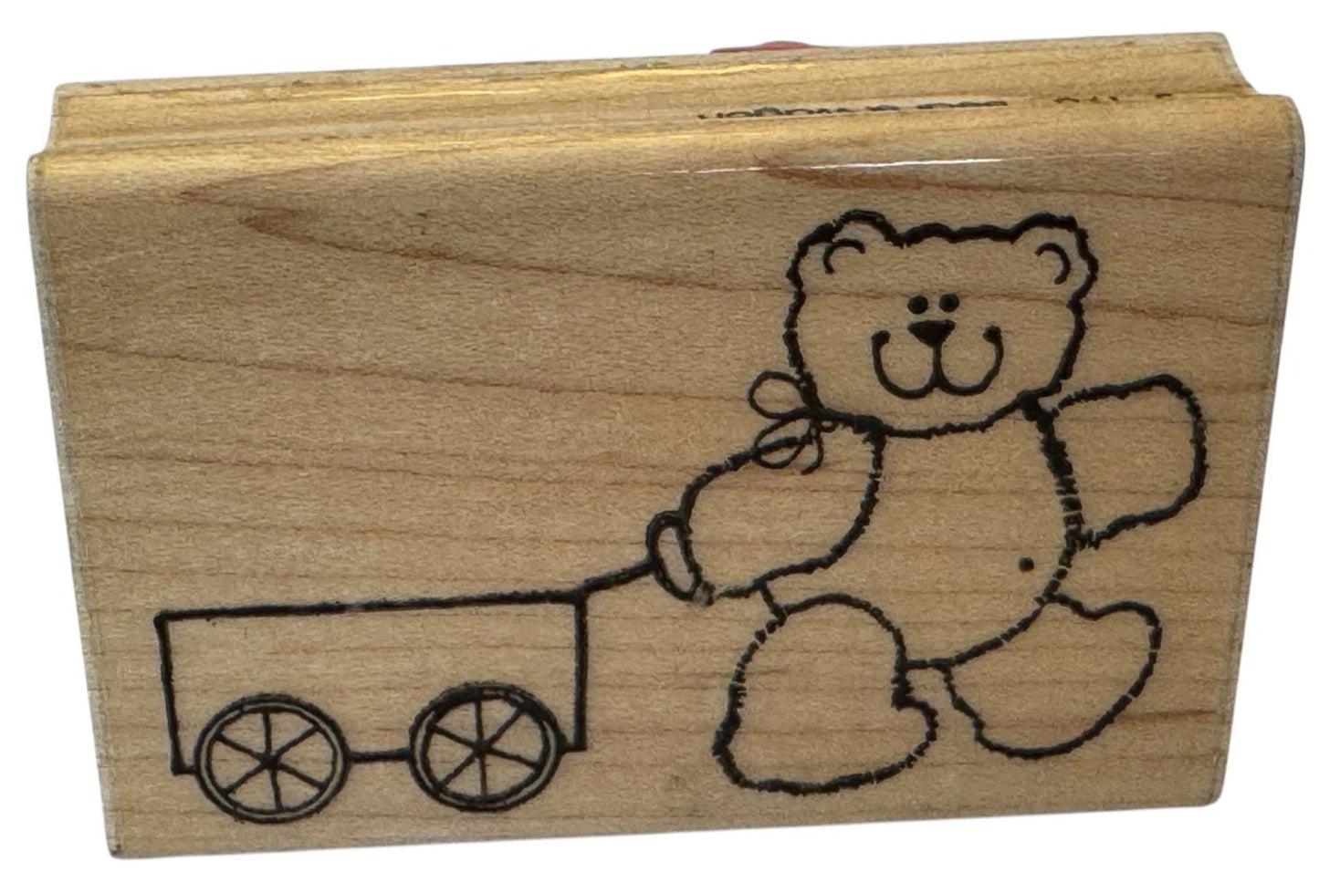 DOTS Rubber Stamp Teddy Bear and Wagon Toy Smile Card Making Craft Wood Mounted