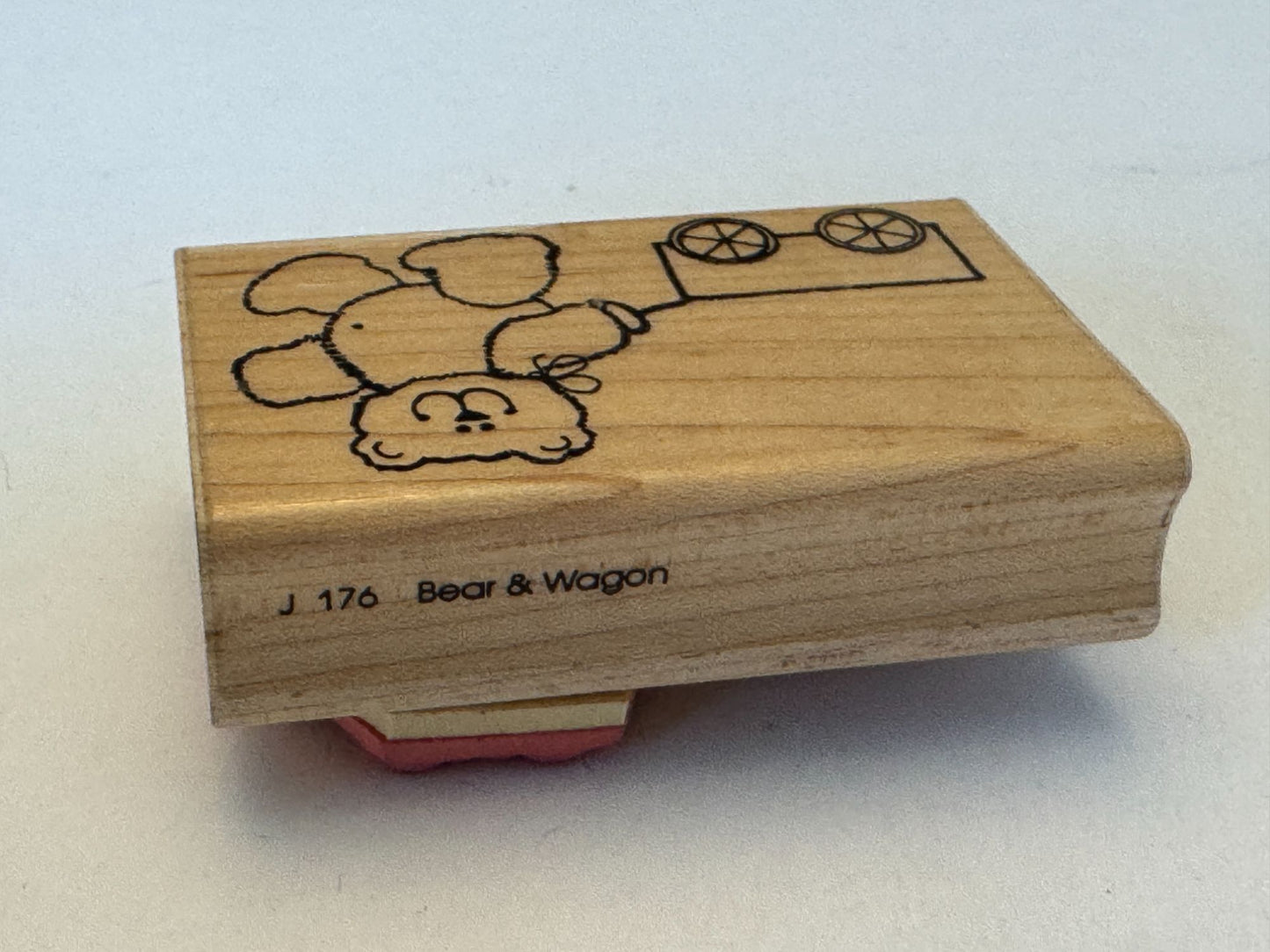 DOTS Rubber Stamp Teddy Bear and Wagon Toy Smile Card Making Craft Wood Mounted