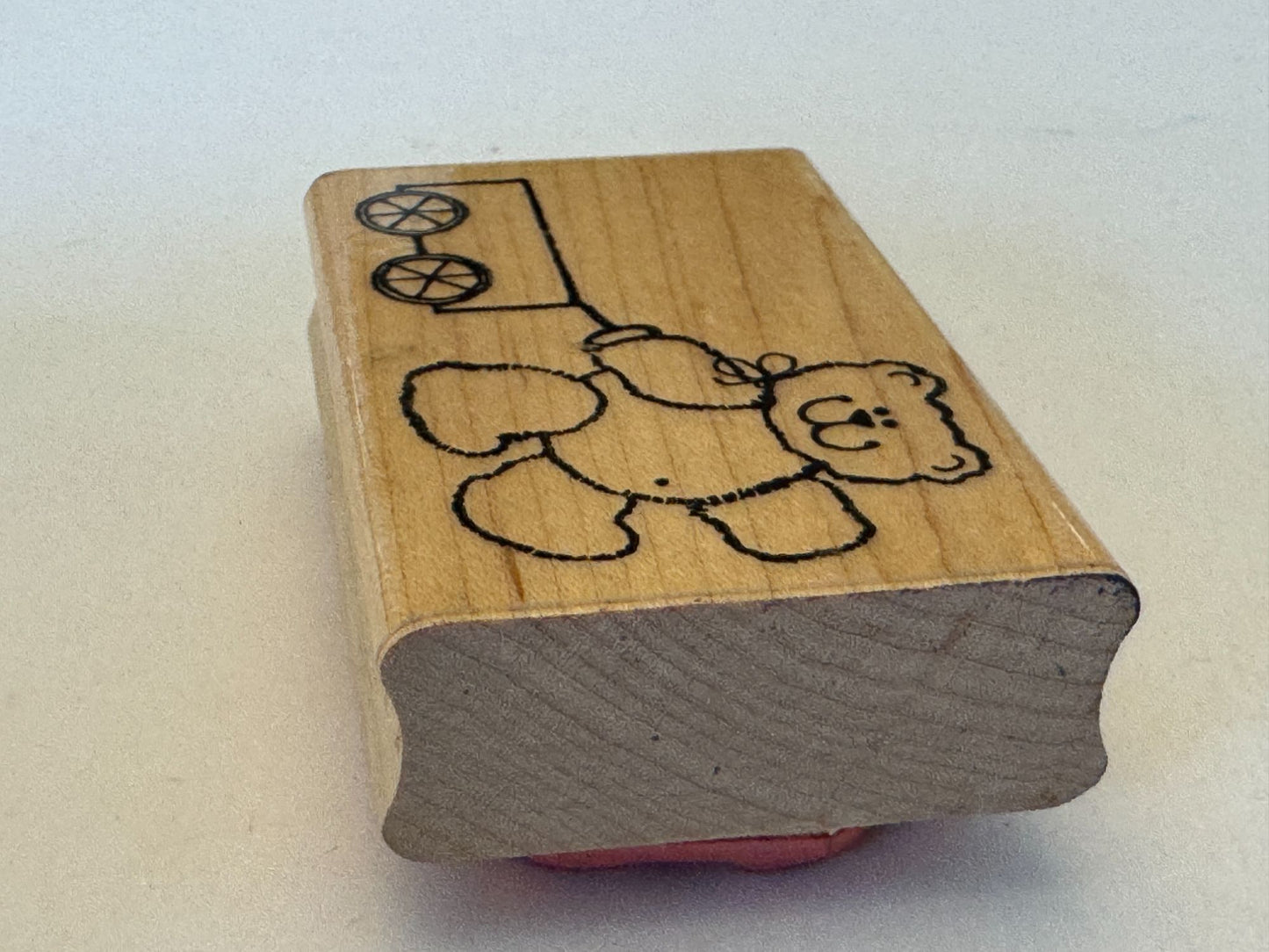 DOTS Rubber Stamp Teddy Bear and Wagon Toy Smile Card Making Craft Wood Mounted