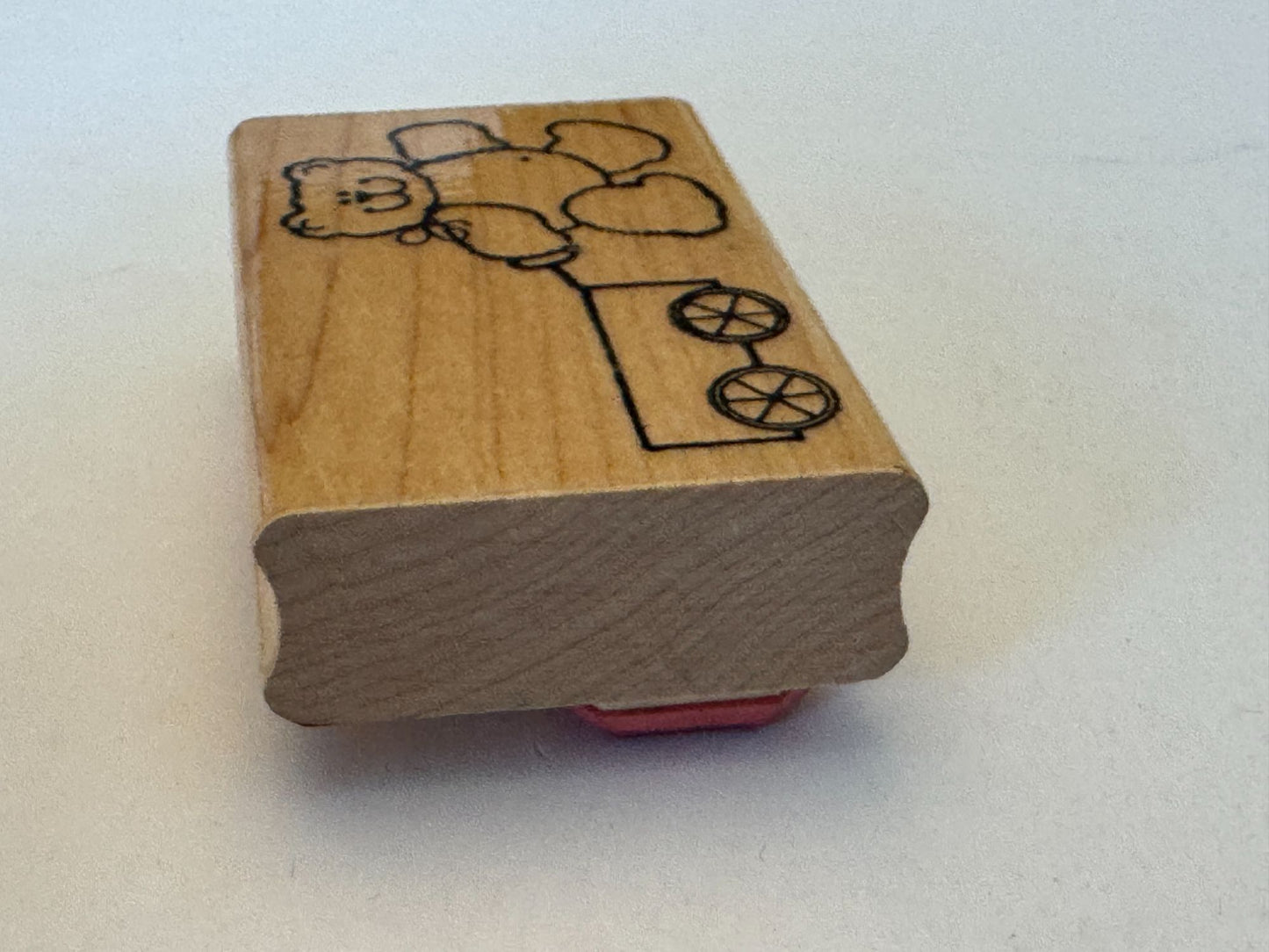 DOTS Rubber Stamp Teddy Bear and Wagon Toy Smile Card Making Craft Wood Mounted