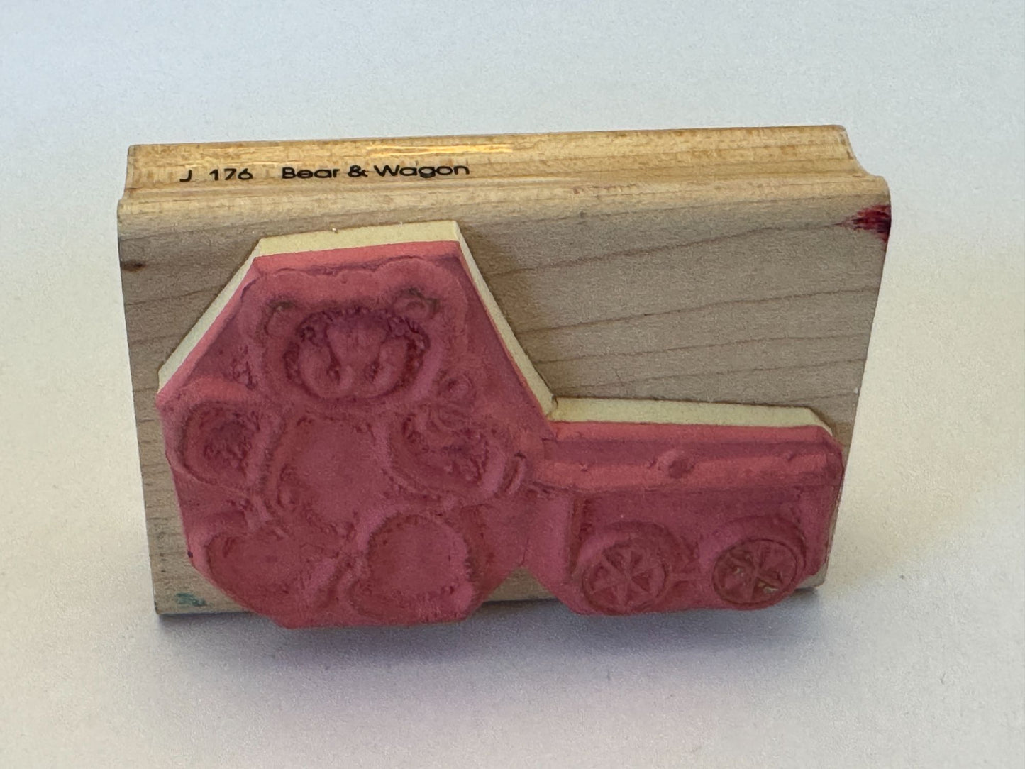 DOTS Rubber Stamp Teddy Bear and Wagon Toy Smile Card Making Craft Wood Mounted