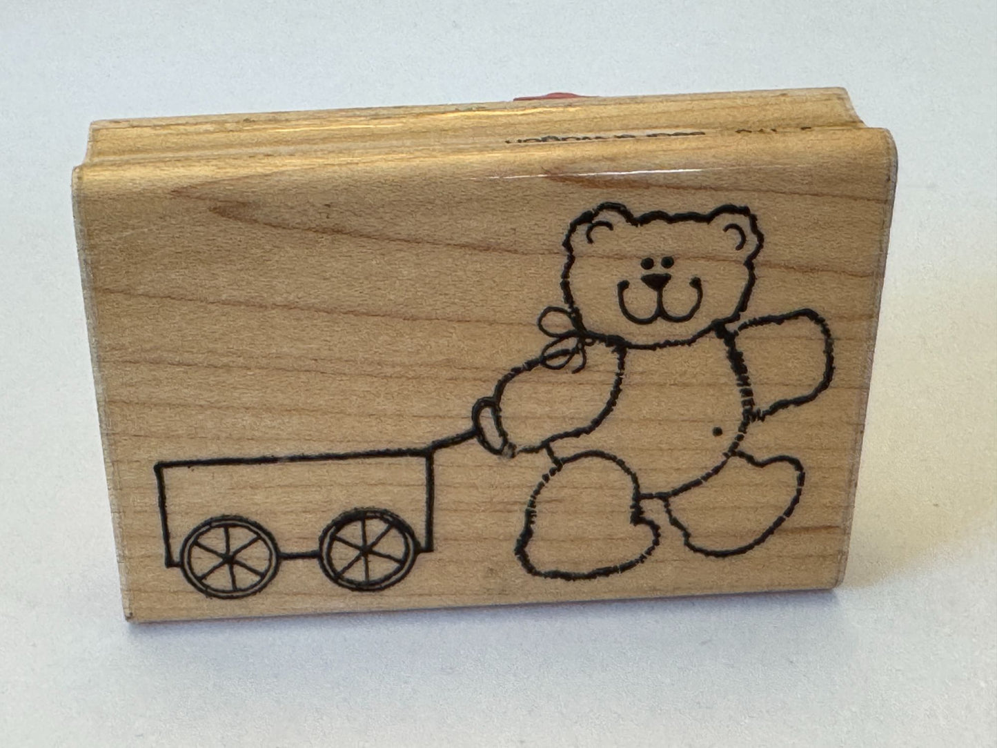 DOTS Rubber Stamp Teddy Bear and Wagon Toy Smile Card Making Craft Wood Mounted