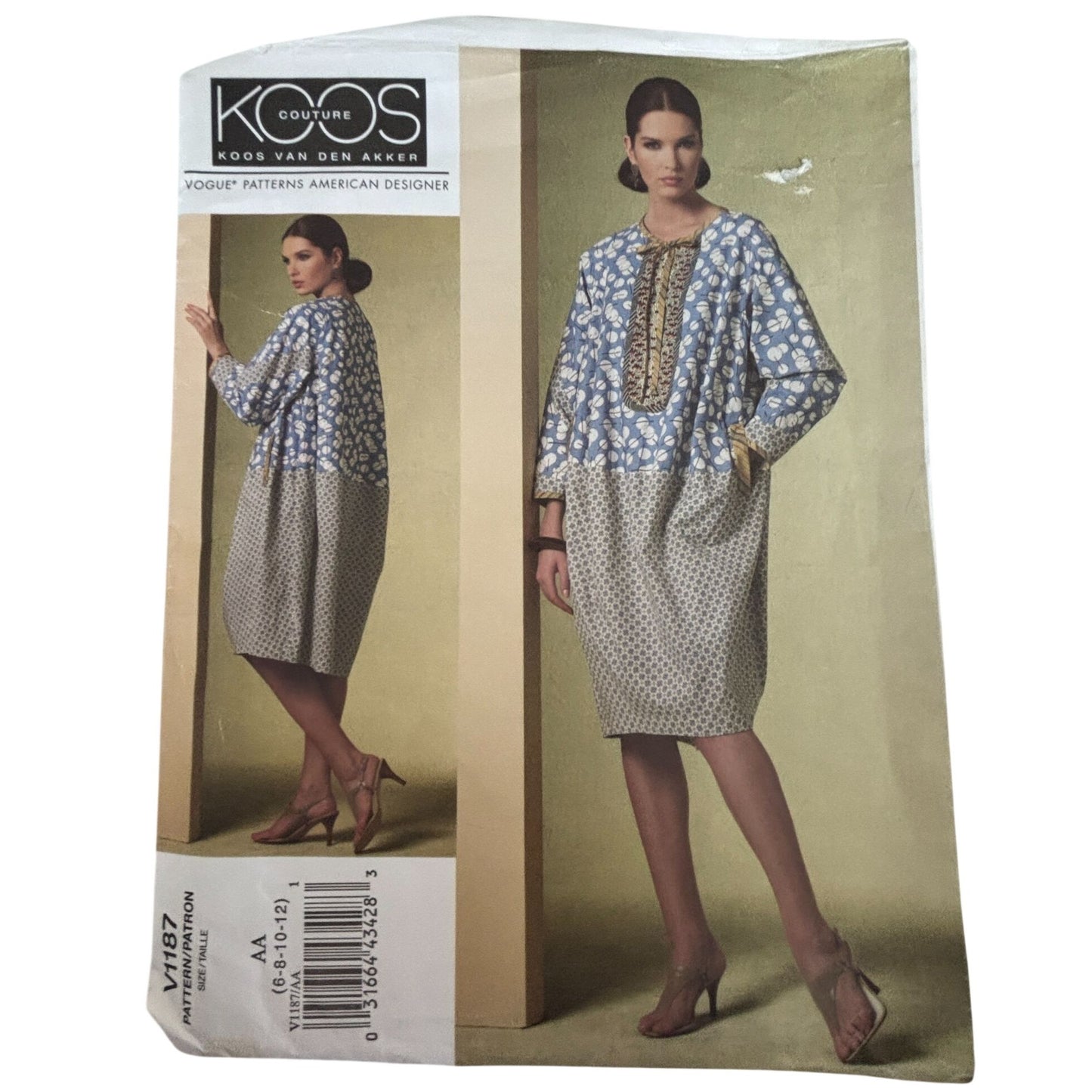 Vogue Sewing Pattern V1187 Koos Couture Tunic Dress 6-12 Modern Designer Loose Fit Uncut
