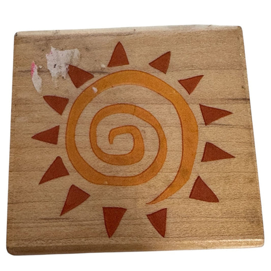 Rubber Stampede Rubber Stamp Primitive Sun Sky Nature Spiral Wood Mounted Craft