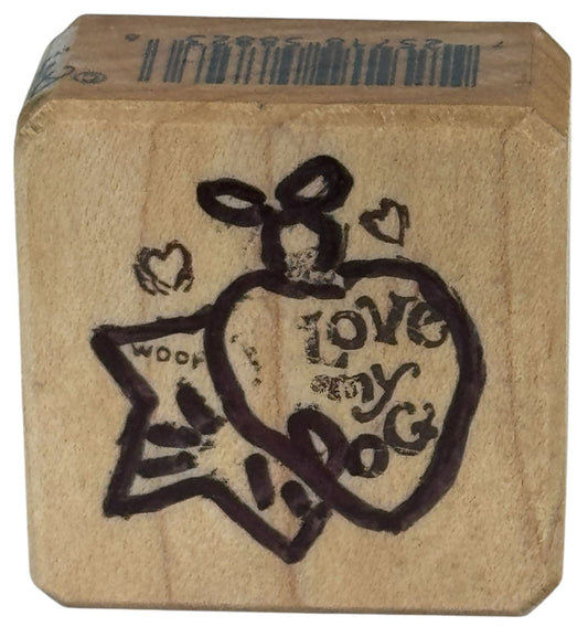 Inkadinkado Rubber Stamp Bouji Love My Dog Christmas Ornament Woof Star