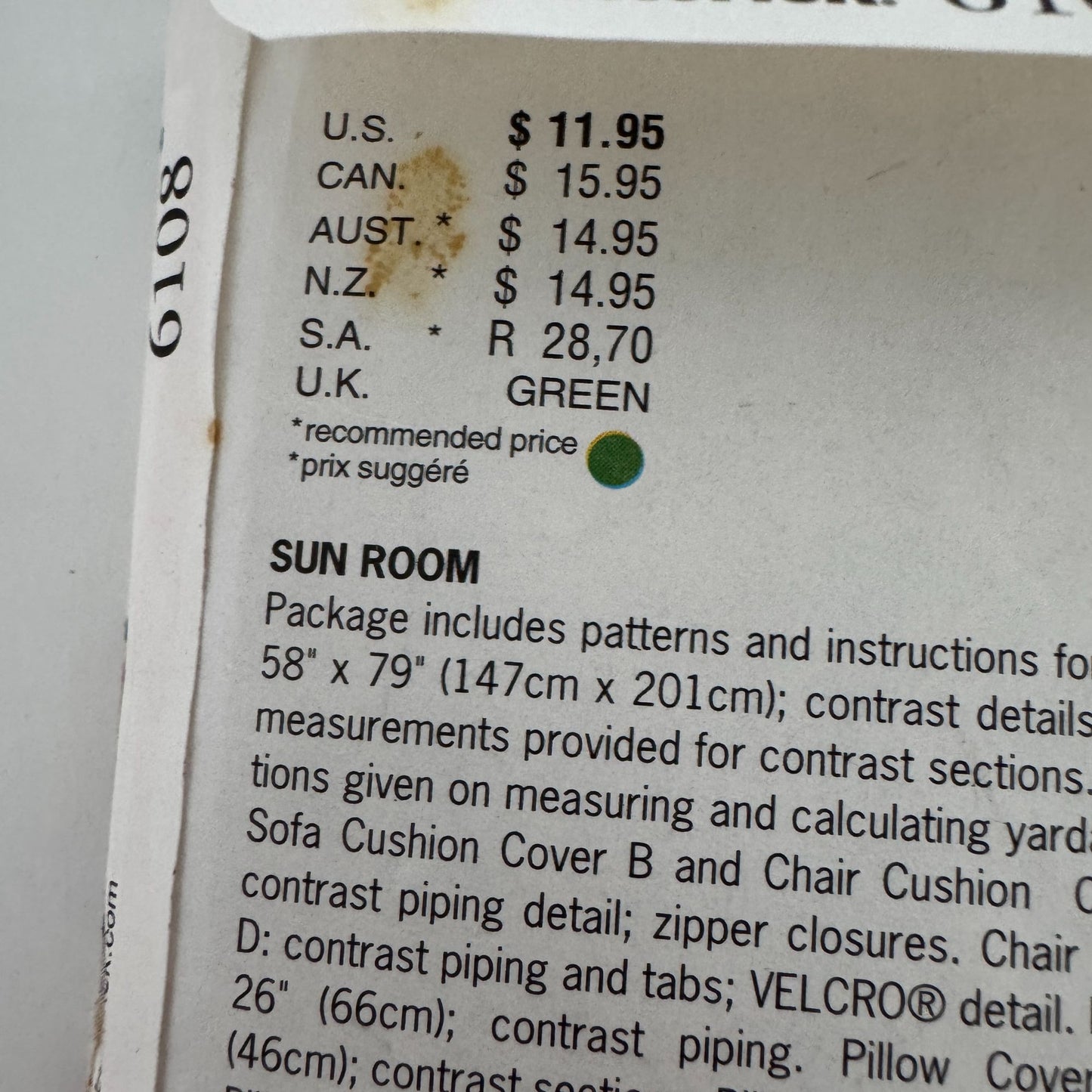 Butterick Sewing Pattern 6108 Waverly Sun Room Sofa Cushion Pillow Chair Cover